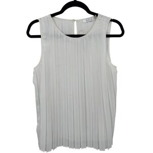 NWT Ark & Co Womens White Sleeveless‎ Pleated Sheer Lined Blouse Tank Top Size S